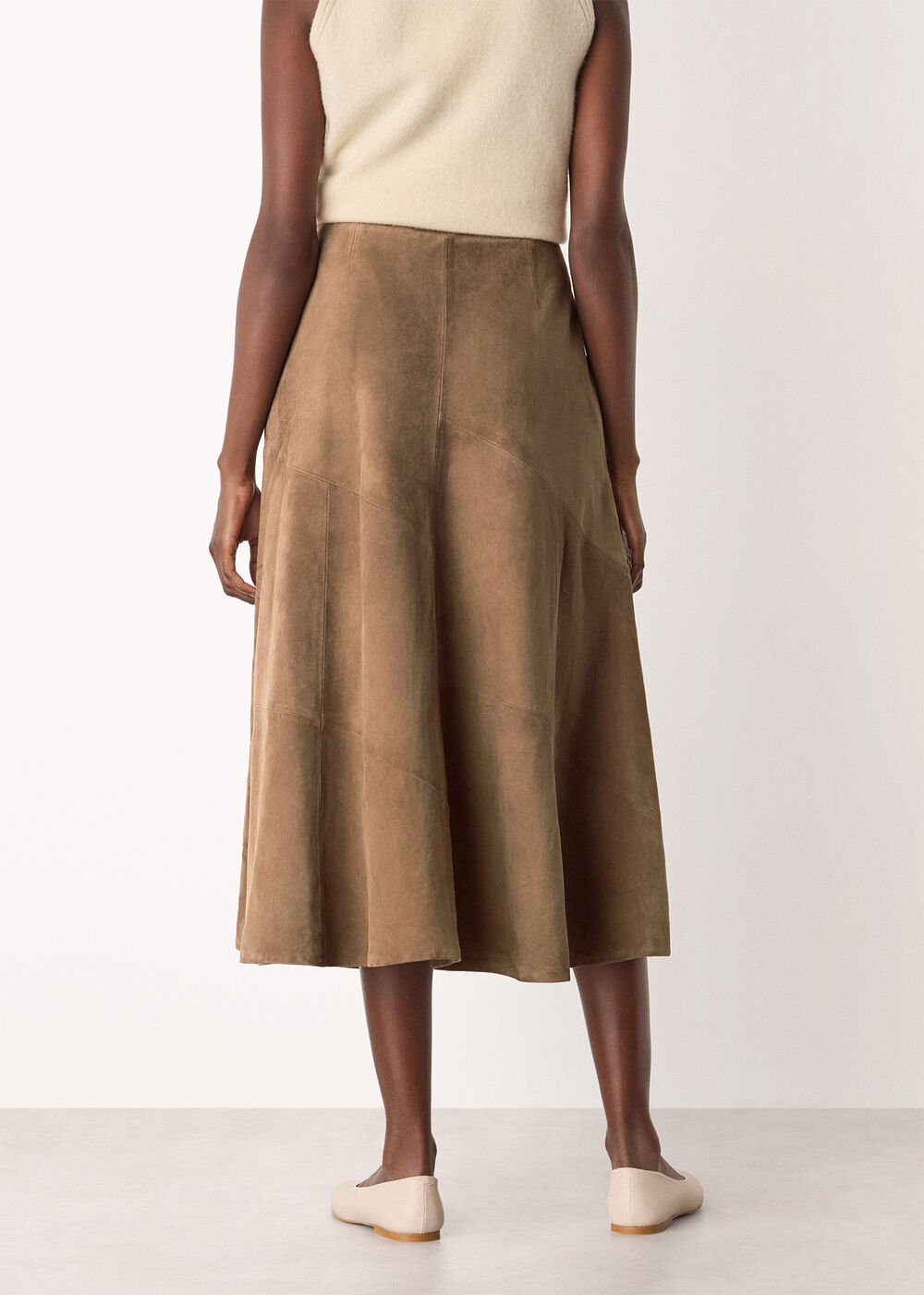 Taupe Zig Zag Panel Suede Skirt