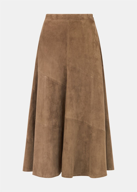Taupe Zig Zag Panel Suede Skirt