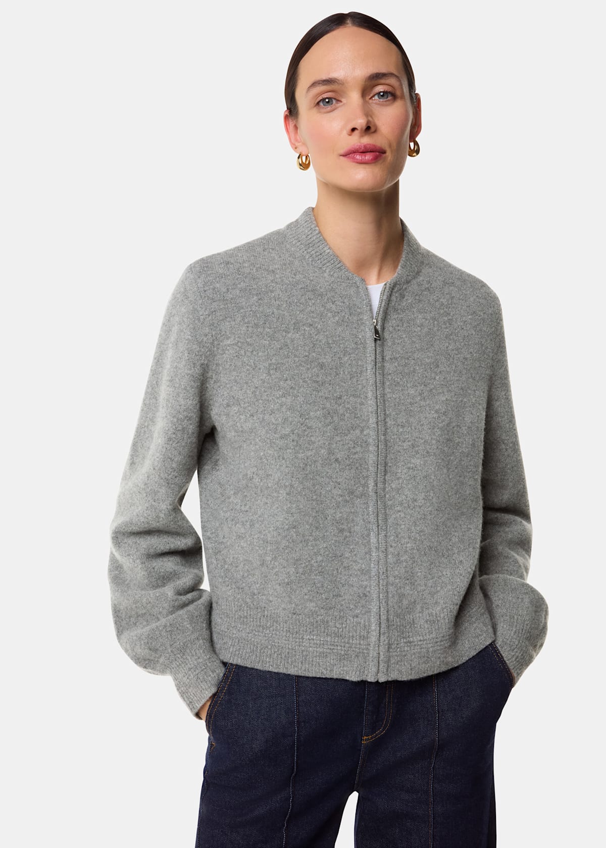 Grey Zip Front Bomber Jacket