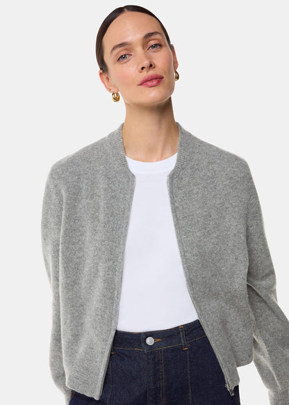 Grey Zip Front Bomber Jacket