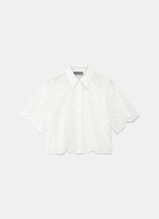 White Broderie Cropped Shirt