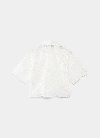 White Broderie Cropped Shirt