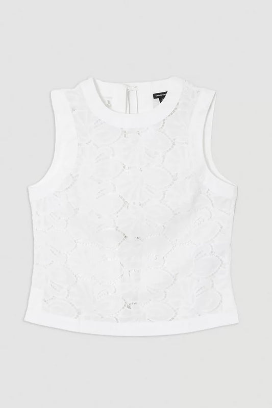 Cotton Cutwork Woven Shell Top