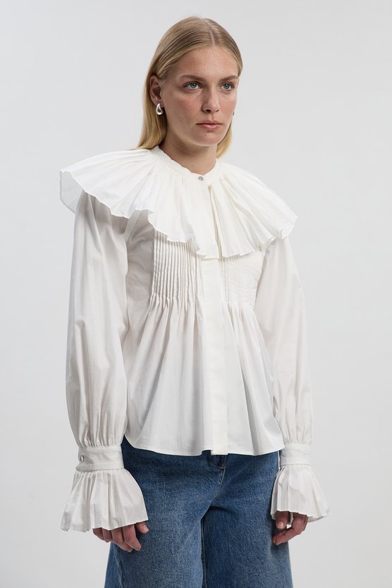Cotton Poplin Pleat Detail Woven Shirt