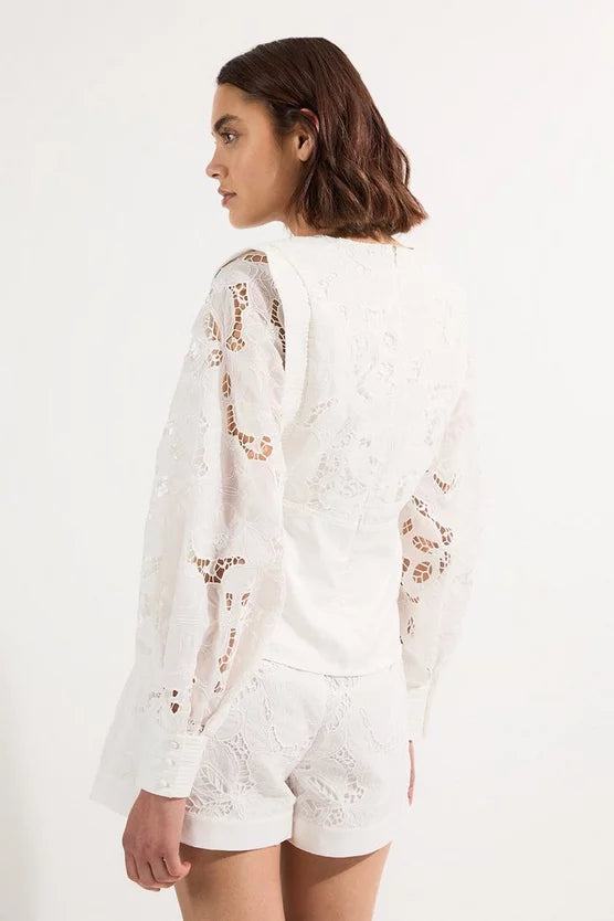 Cutwork Broderie Drama Sleeve Woven Blouse