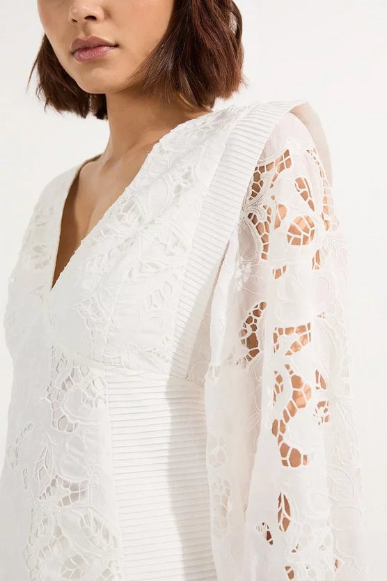 Cutwork Broderie Drama Sleeve Woven Blouse