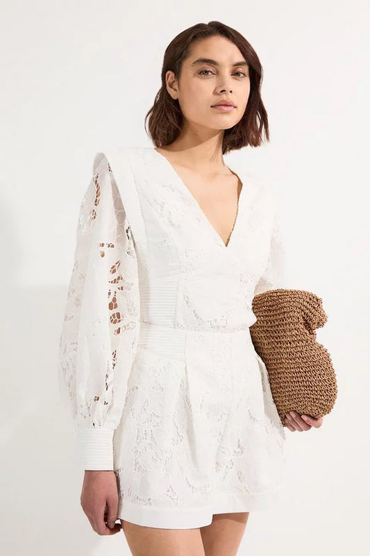 Cutwork Broderie Drama Sleeve Woven Blouse
