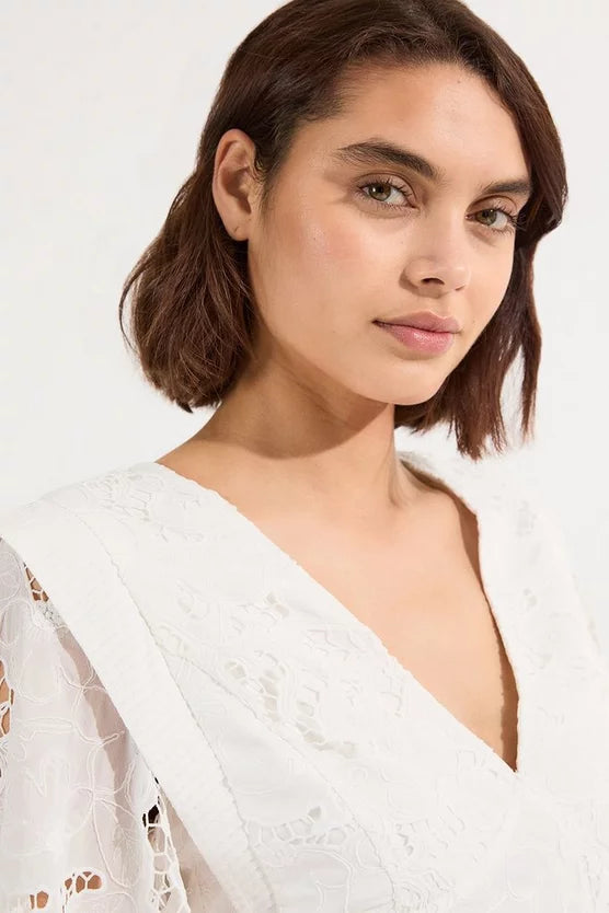 Cutwork Broderie Drama Sleeve Woven Blouse