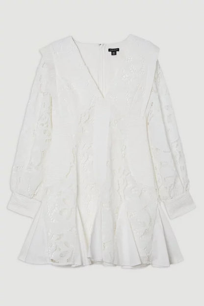 Cutwork Broderie Drama Sleeve Woven Mini Dress