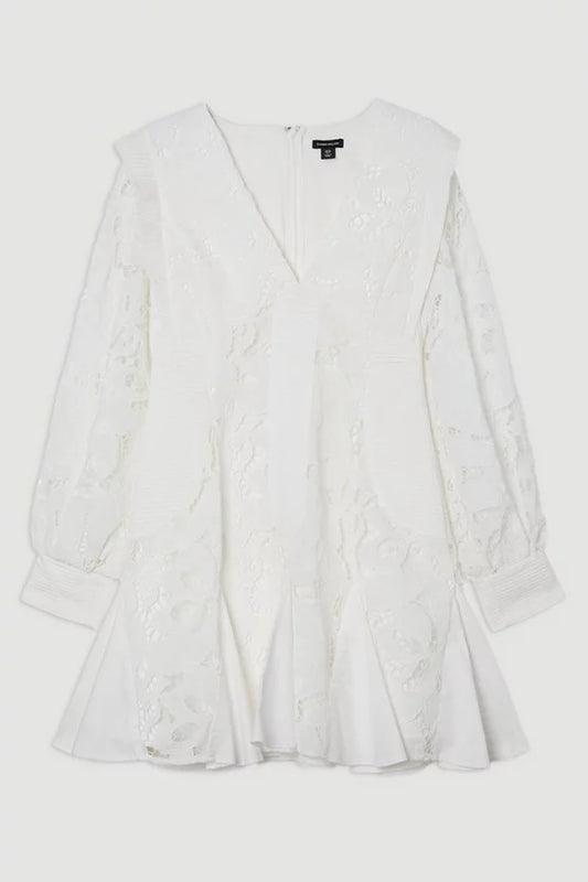 Cutwork Broderie Drama Sleeve Woven Mini Dress