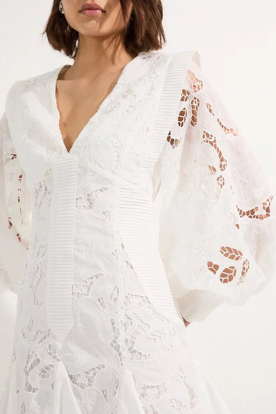 Cutwork Broderie Drama Sleeve Woven Mini Dress