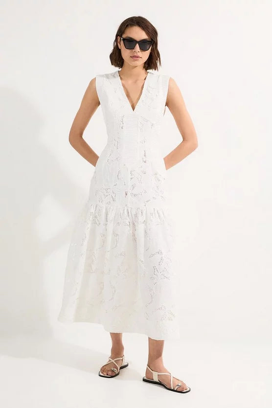 Cutwork Broderie Tiered Woven Maxi Dress