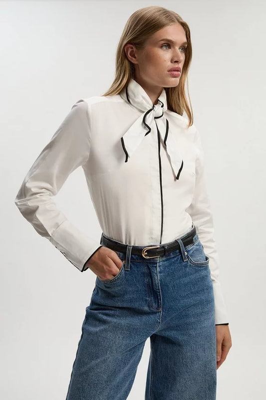 Detachable Scarf with Contrast Detail Woven Shirt