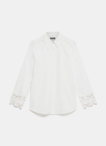 White Cotton Embellished Cuff Shirt