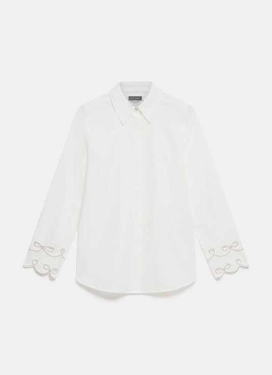 White Cotton Embellished Cuff Shirt
