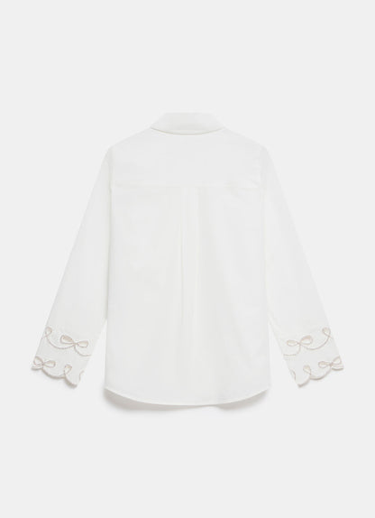 White Cotton Embellished Cuff Shirt