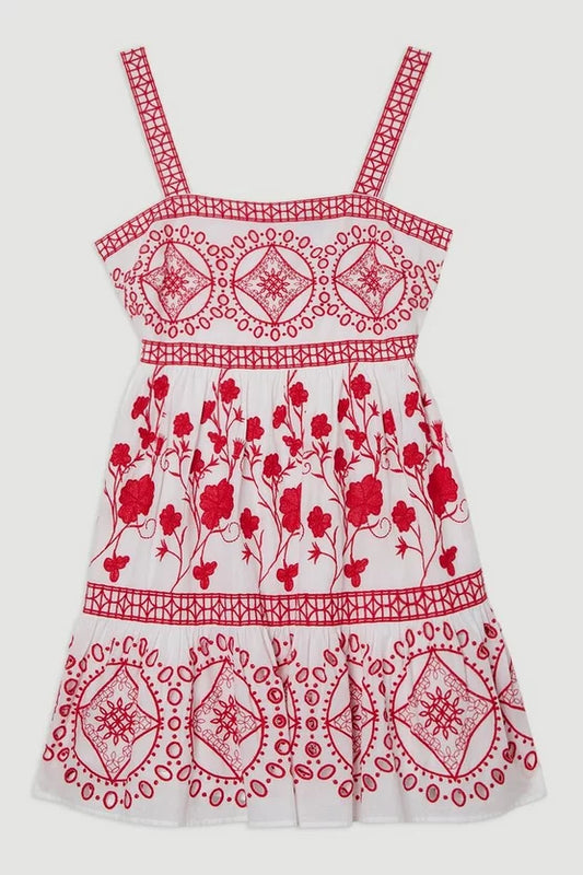 Floral & Geo Embroidered Mini Dress