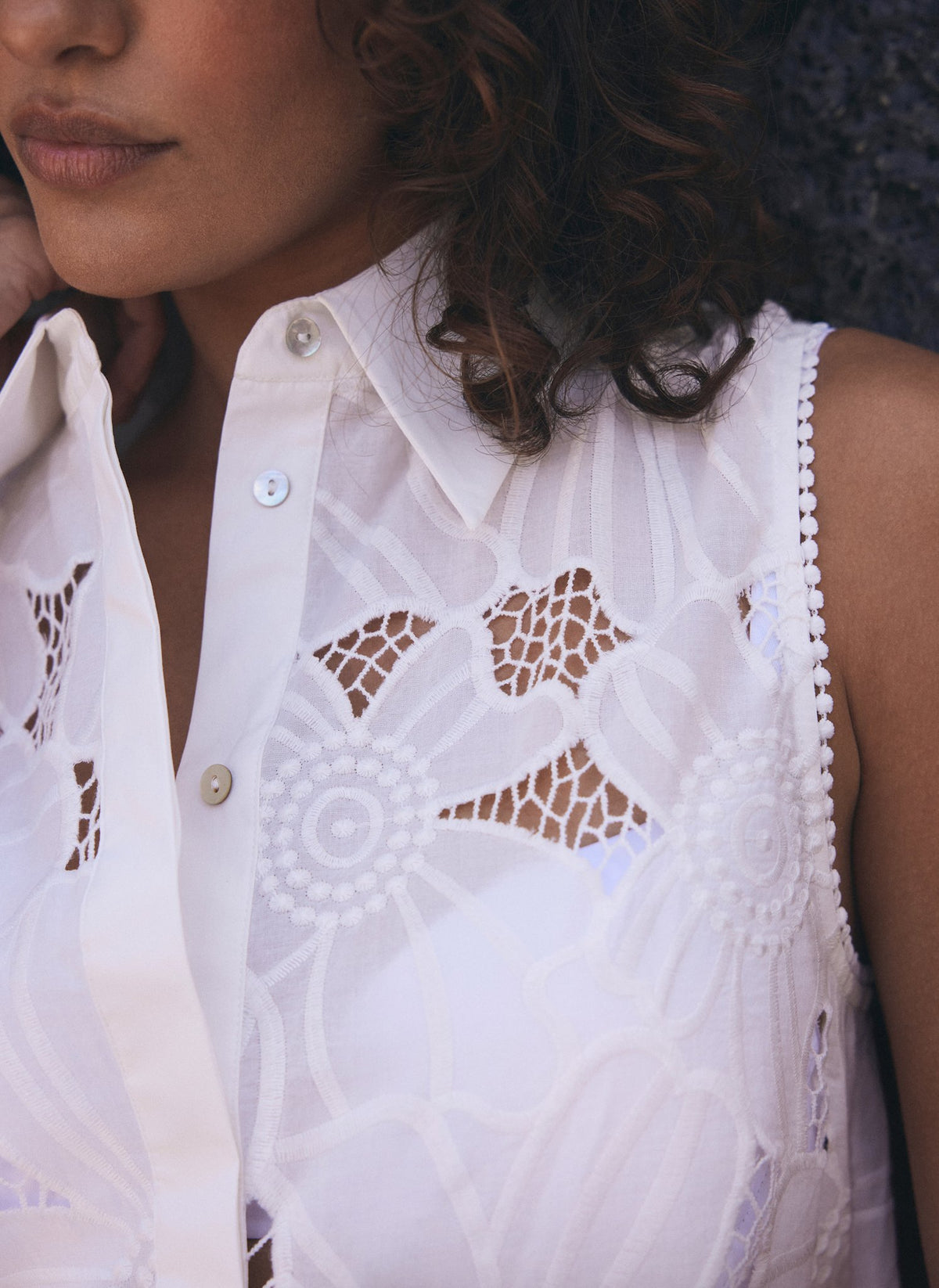 White Floral Lace Cotton Shirt