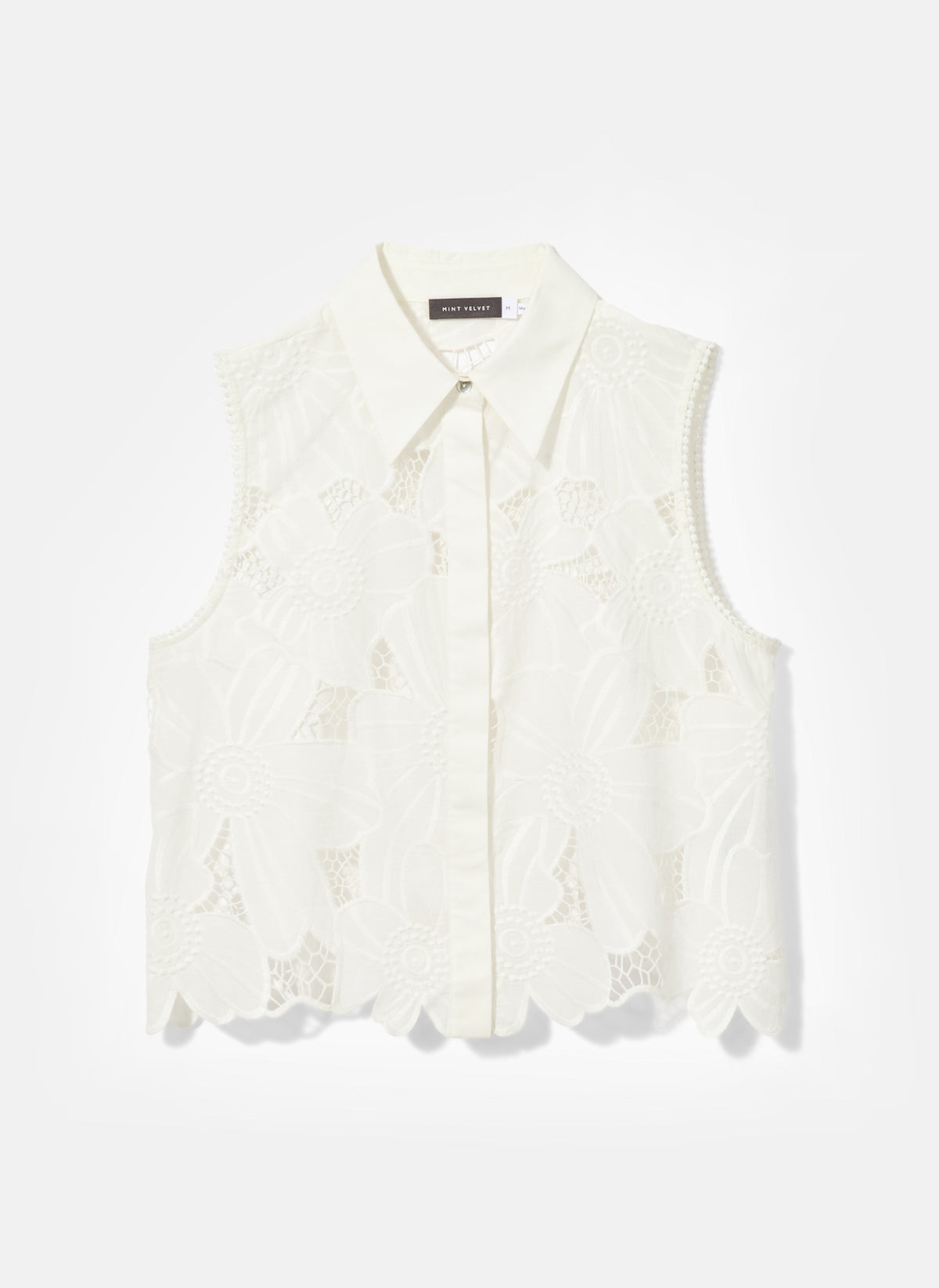 White Floral Lace Cotton Shirt