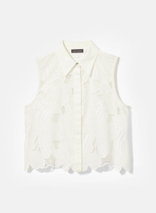 White Floral Lace Cotton Shirt
