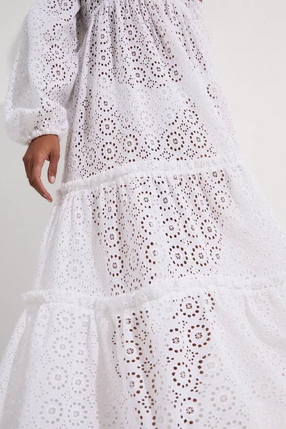 Off Shoulder Broderie Maxi Beach Woven Dress