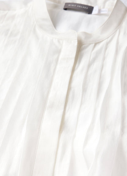 White Sheer Pleat Detail Top