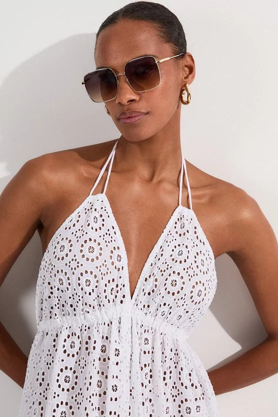 Tiered Broderie Maxi Beach Dress