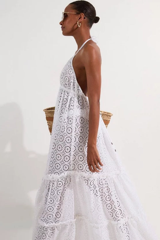 Tiered Broderie Maxi Beach Dress