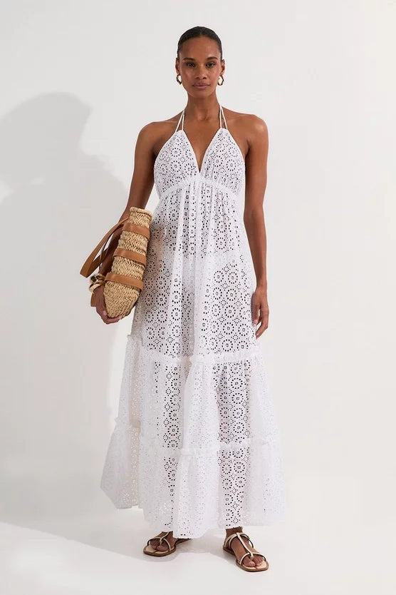 Tiered Broderie Maxi Beach Dress