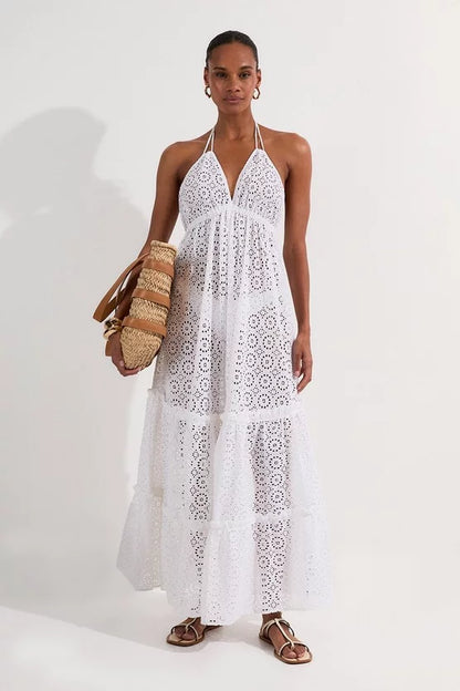 Tiered Broderie Maxi Beach Dress