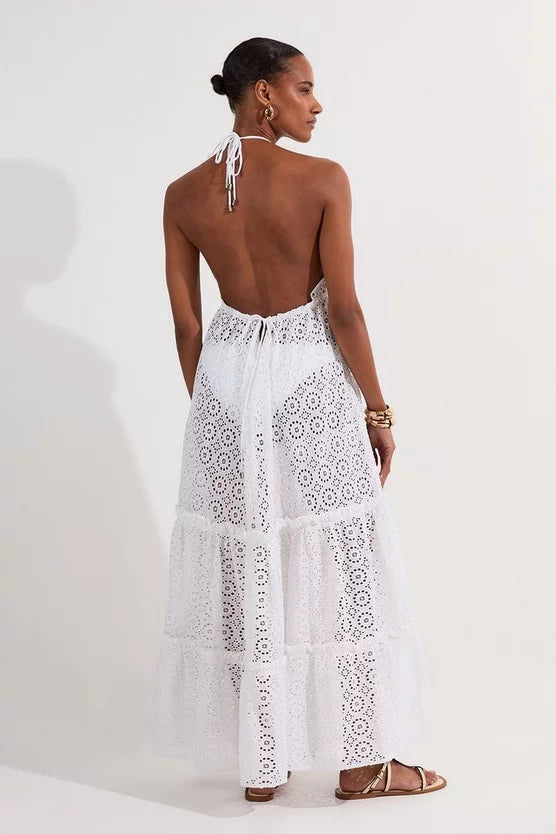 Tiered Broderie Maxi Beach Dress