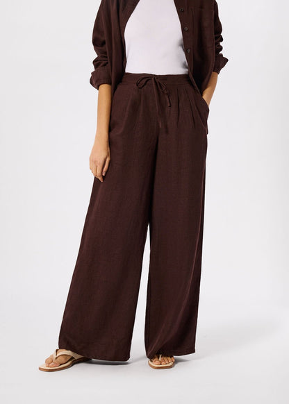 Brown Wide Leg Linen Trousers