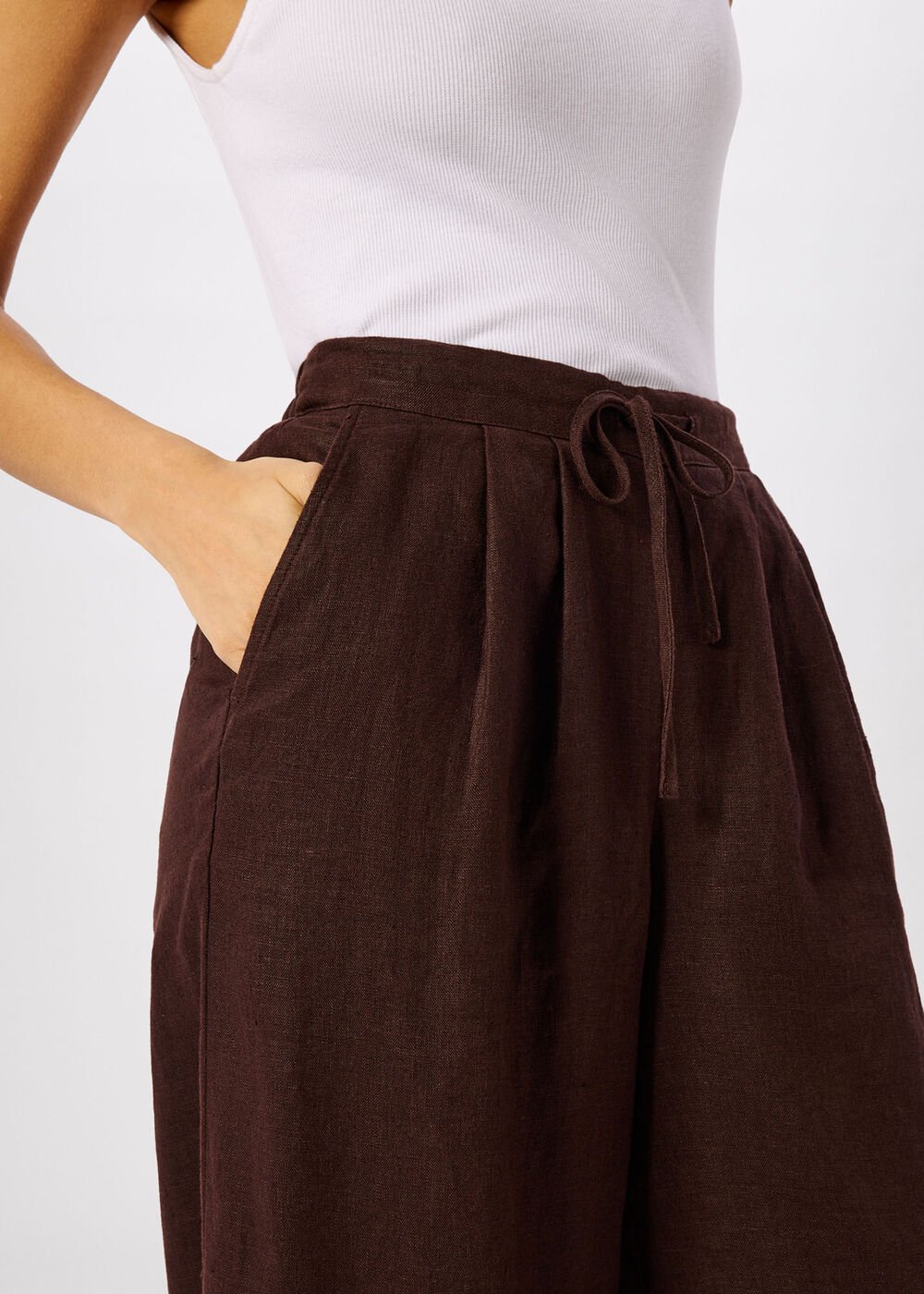 Brown Wide Leg Linen Trousers