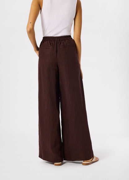 Brown Wide Leg Linen Trousers