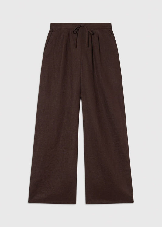 Brown Wide Leg Linen Trousers