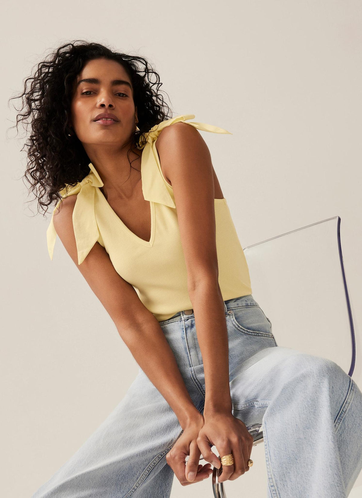 Yellow Bow Detail Vest Top
