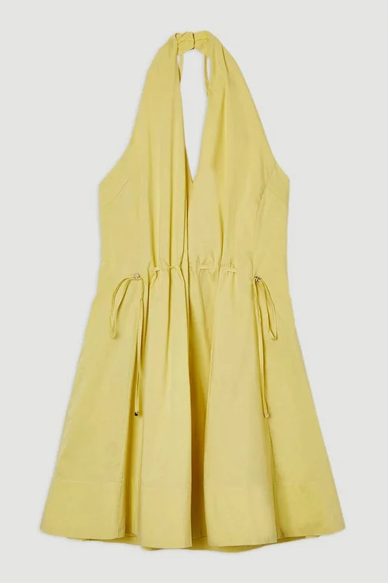 Cotton Ruched Waist Woven Mini Dress