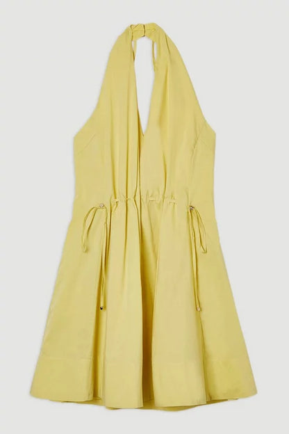 Cotton Ruched Waist Woven Mini Dress
