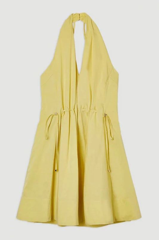 Cotton Ruched Waist Woven Mini Dress