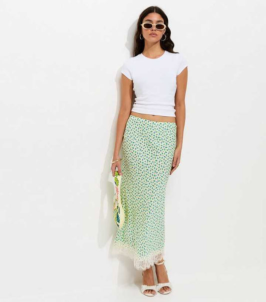 Ditsy Floral Bias Cut Midi Skirt