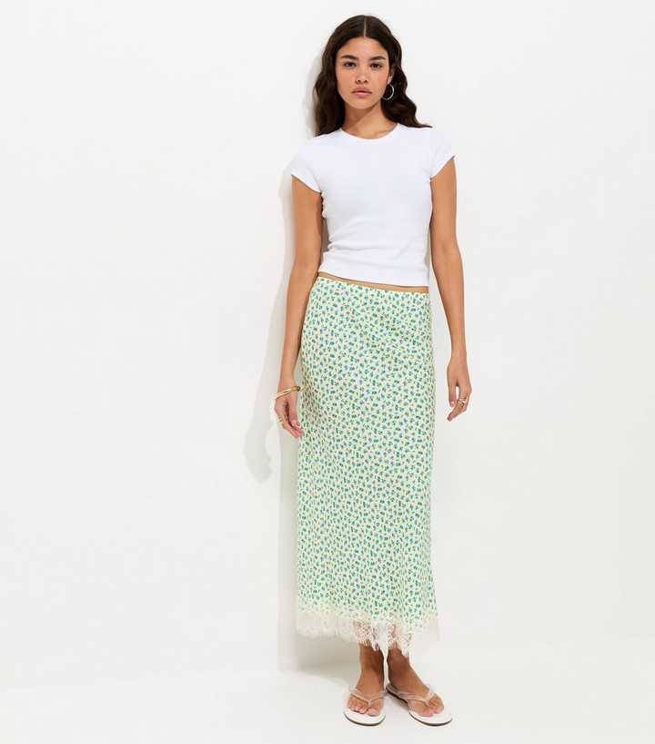 Ditsy Floral Bias Cut Midi Skirt