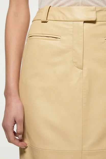 Leather Tailored Pencil Midi Skirt