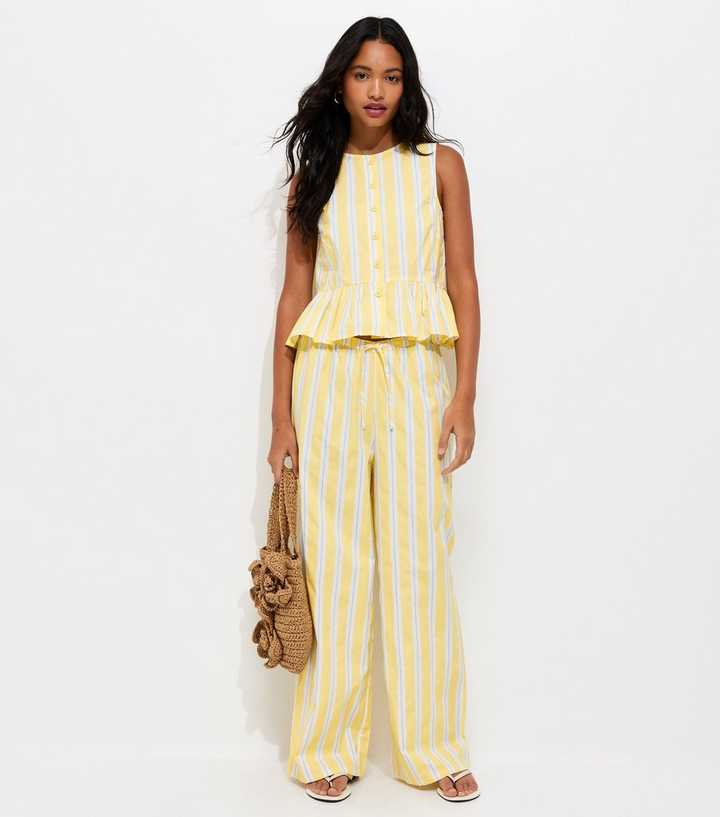 Yellow Striped Poplin Wide Leg Trousers