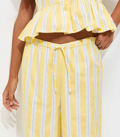 Yellow Striped Poplin Wide Leg Trousers