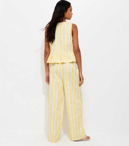 Yellow Striped Poplin Wide Leg Trousers
