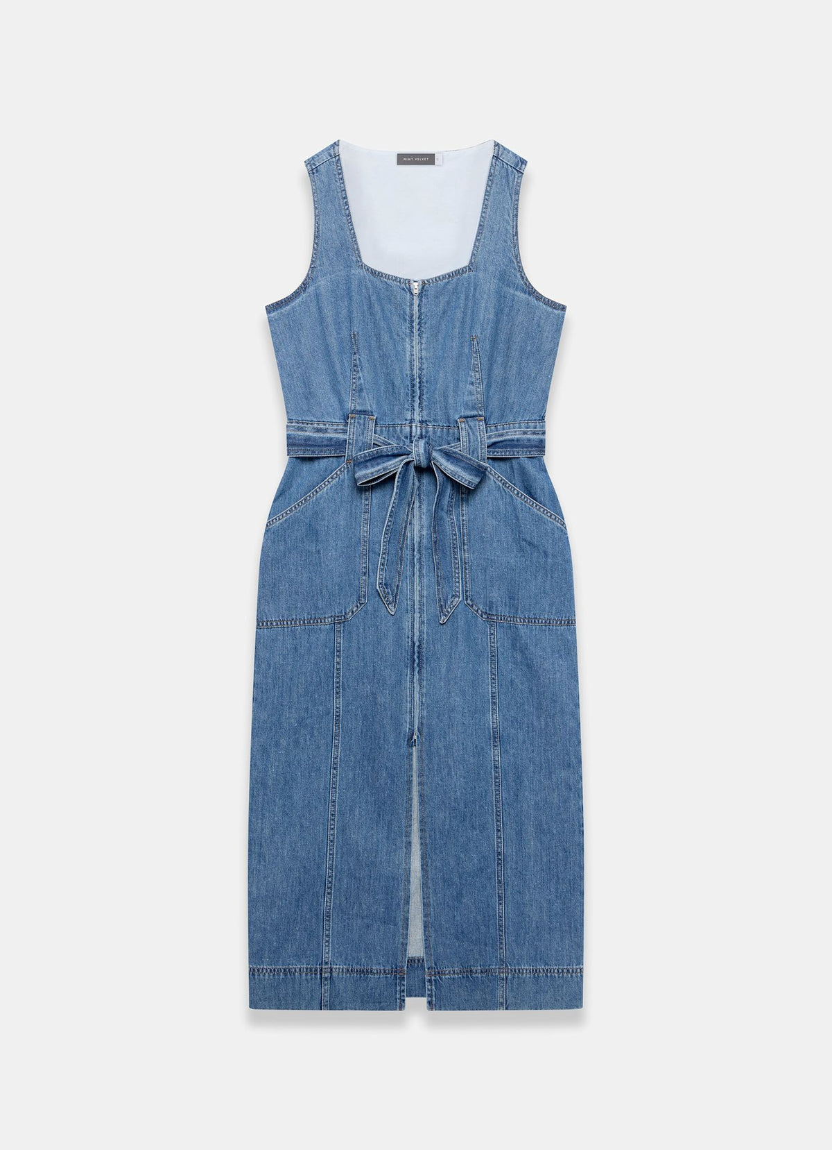 Indigo Denim Belted Midi Dress