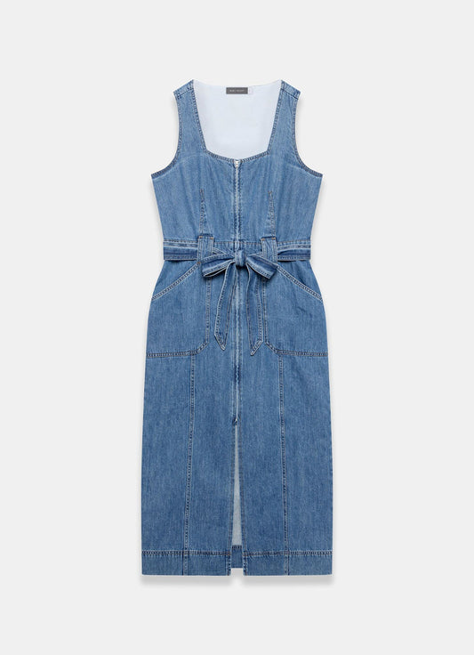 Indigo Denim Belted Midi Dress