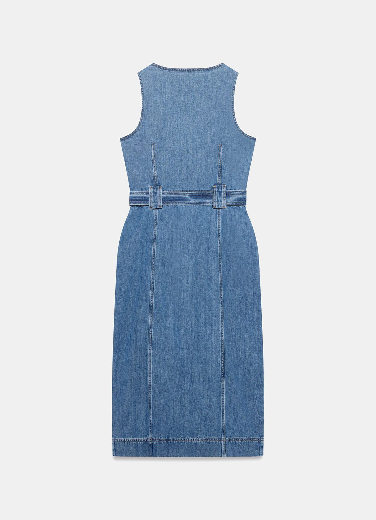 Indigo Denim Belted Midi Dress