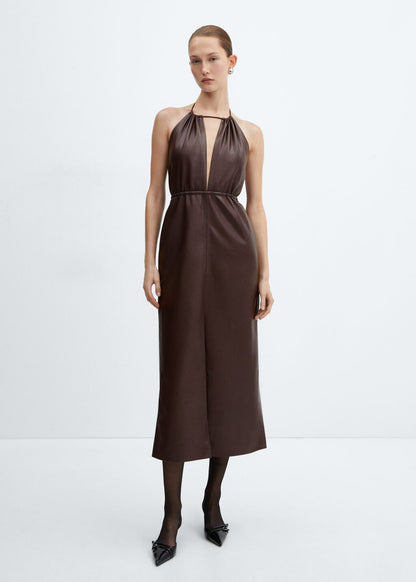 Leather-effect halter dress