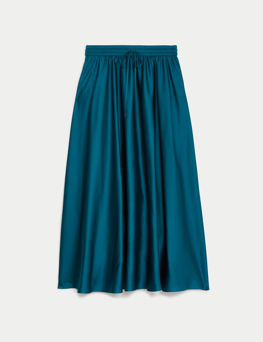 Midi satin A-line skirt
